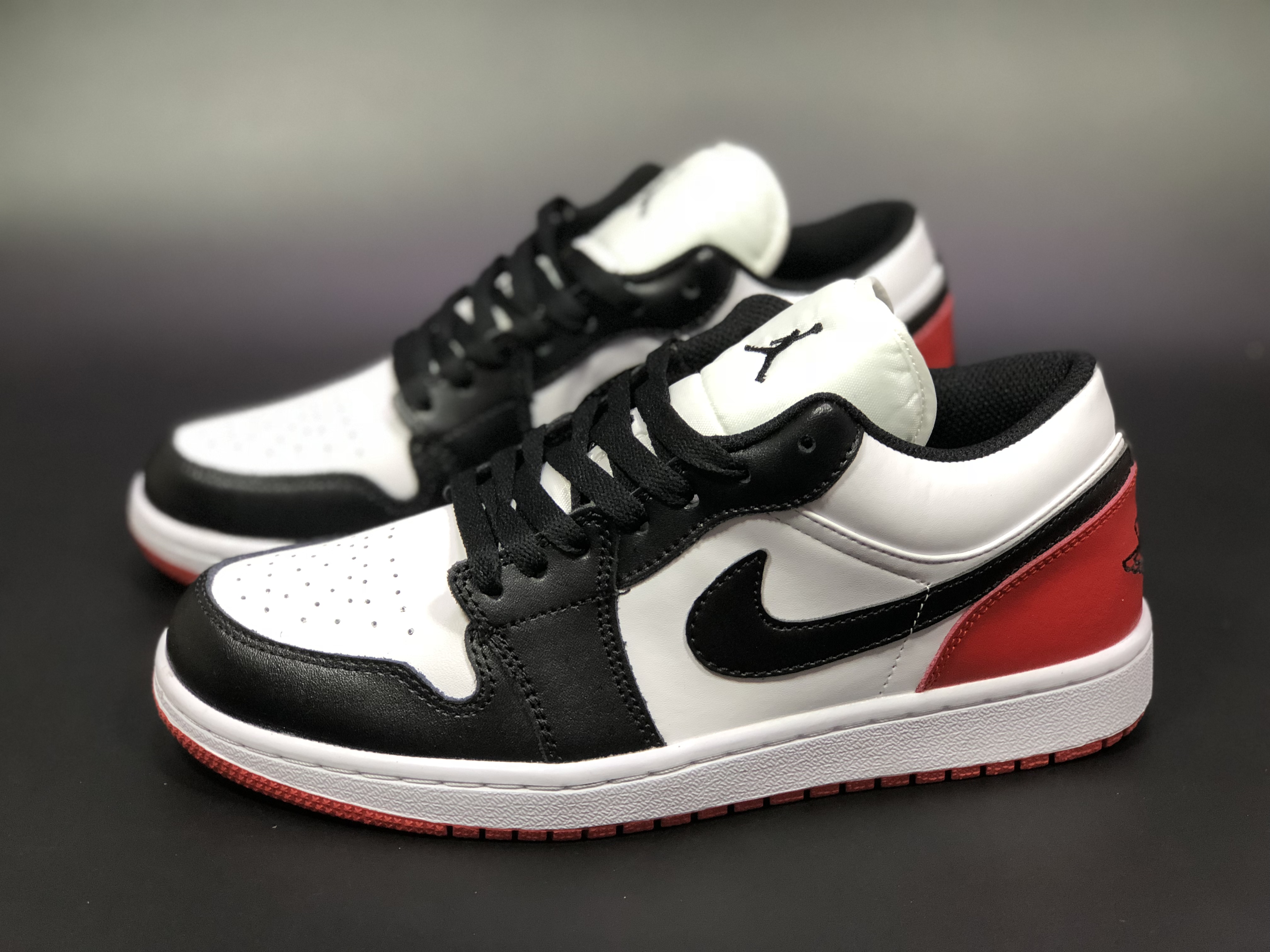 Air Jordan 1 Low Toe Black White Red Shoes